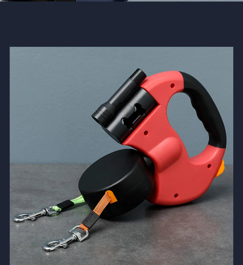 Premium 3M Retractable Double Dog Leash For Small Dogs Reflective 360 Swivel No Tangle Walking Pet Lead With LED Lights