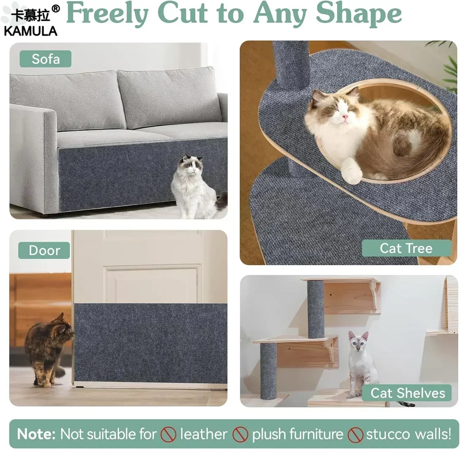 Trimmable Cat Scratching Mat Self-Adhesive Carpet Mat Pad Cat Pet Scratcher Furniture Couch Corner Indoor Sofa Wall Protector