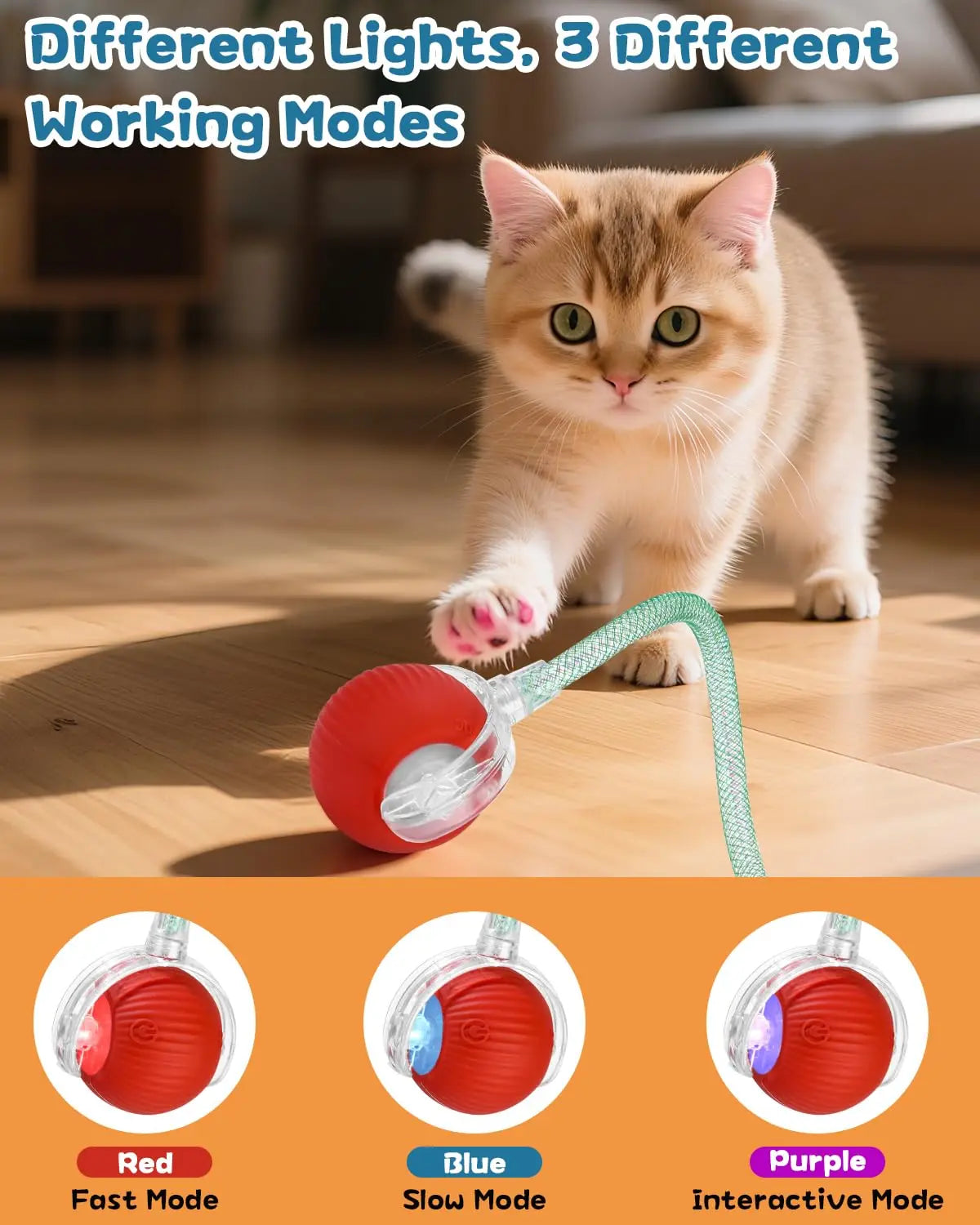 Cat Interactive Ball Toy, Automatic Rolling Ball with Tail, Rechargeable Smart Pet Interactive Toy, Intelligent Mouse for Cat