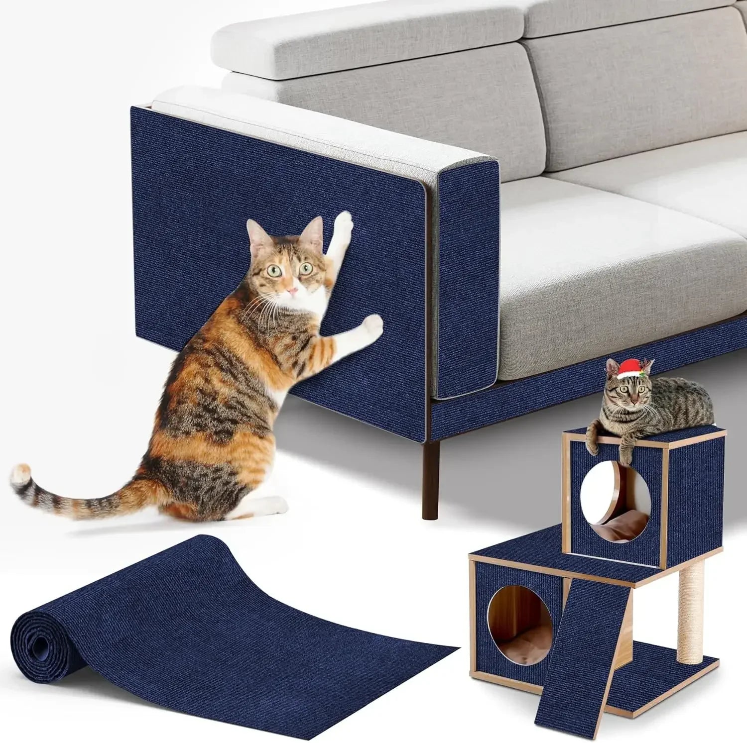 Trimmable Cat Scratching Mat Self-Adhesive Carpet Mat Pad Cat Pet Scratcher Furniture Couch Corner Indoor Sofa Wall Protector