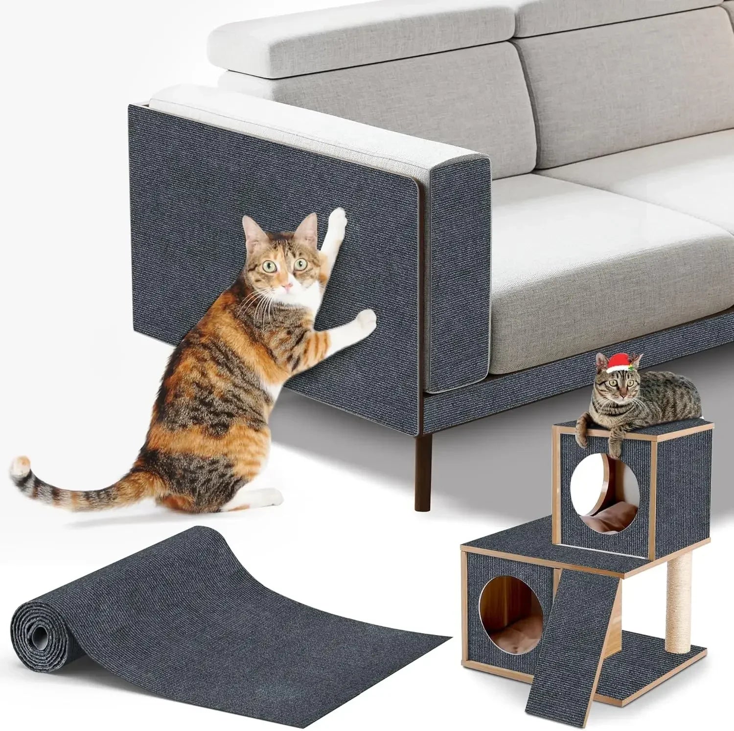 Trimmable Cat Scratching Mat Self-Adhesive Carpet Mat Pad Cat Pet Scratcher Furniture Couch Corner Indoor Sofa Wall Protector