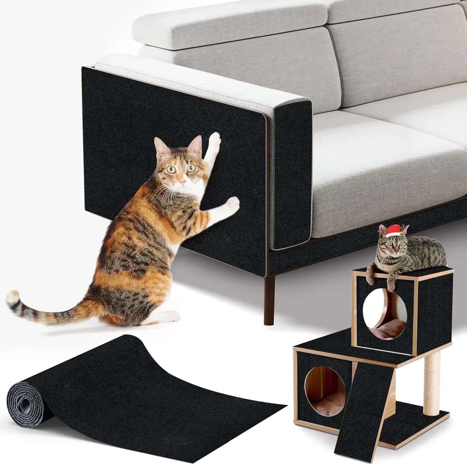 Trimmable Cat Scratching Mat Self-Adhesive Carpet Mat Pad Cat Pet Scratcher Furniture Couch Corner Indoor Sofa Wall Protector