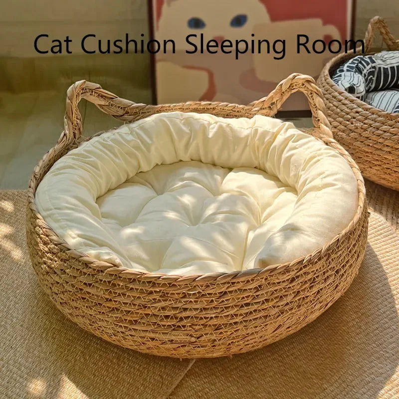 Purely natural woven cat bed, seasonal heating pad, universal washable pad, pet supplies accessory, suitable for all seasons.