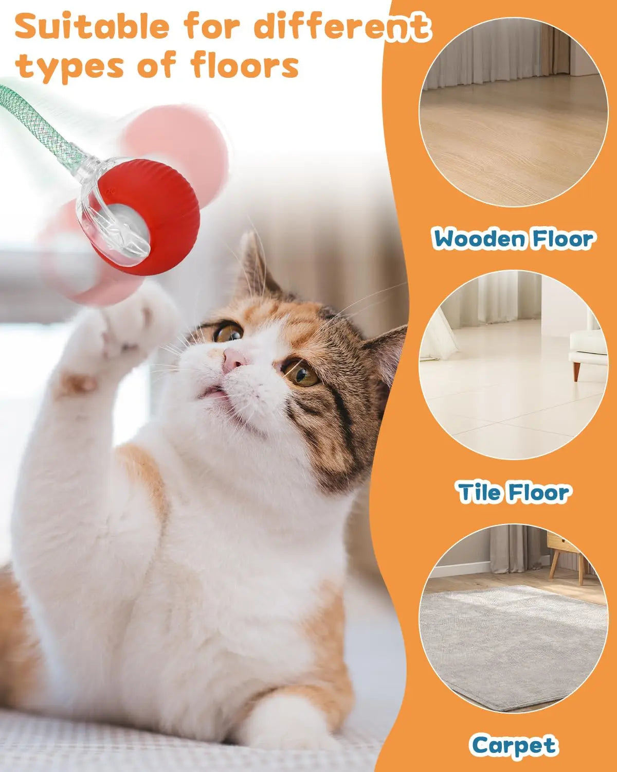 Cat Interactive Ball Toy, Automatic Rolling Ball with Tail, Rechargeable Smart Pet Interactive Toy, Intelligent Mouse for Cat