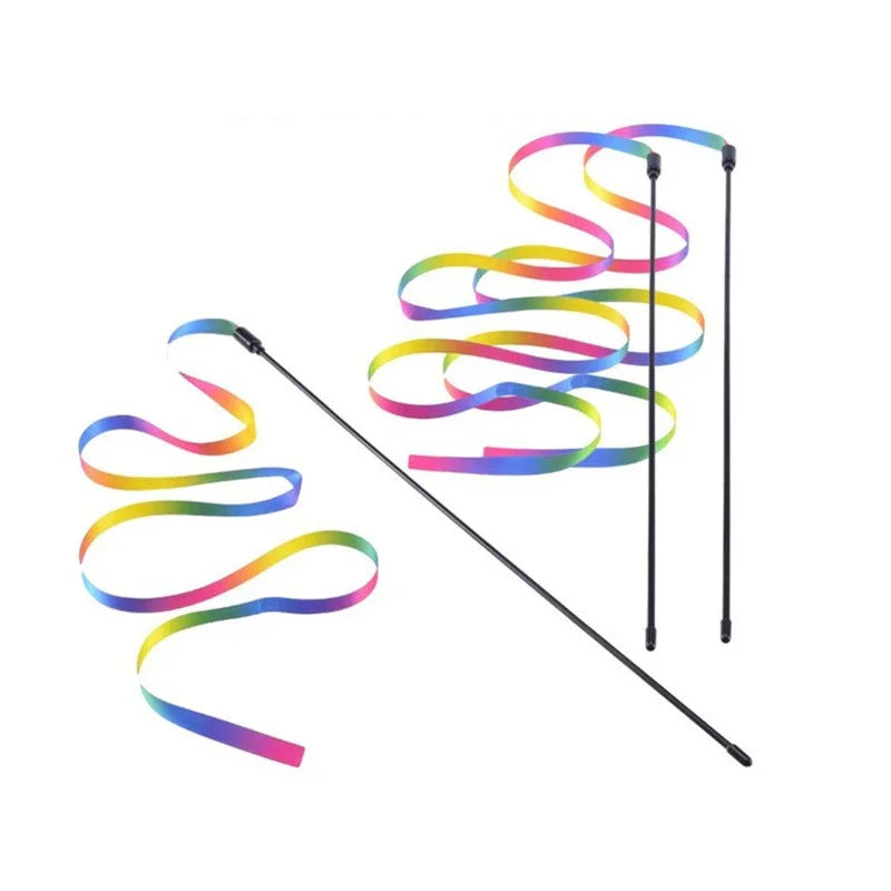 Interactive Coloured Ribbon Cat Toys Teasing Catd Stick Satin Ribbon Cat Stick Toys Kitten Playing Teaser Wand Toy Pet Supplies